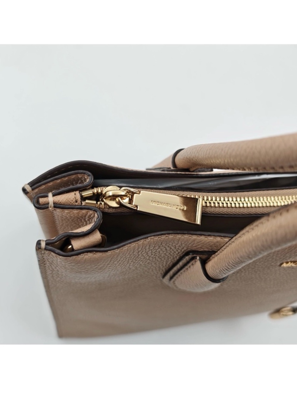 Michael Kors Taupe Leather Satchel with Padlock Charm - Picture 3 of 8